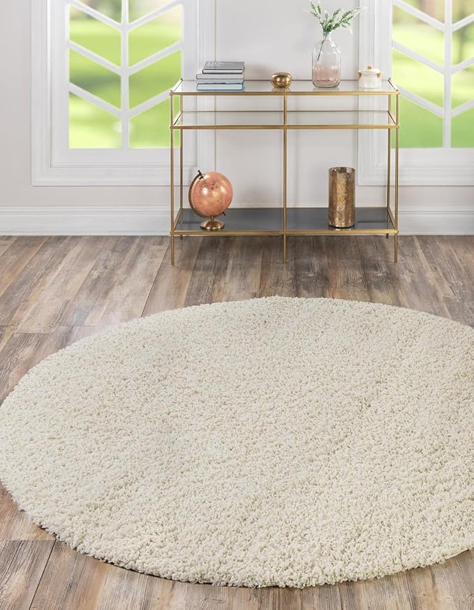 Unique Loom Solid Shag Collection Area Rug (7' 1" Round, Pure Ivory)