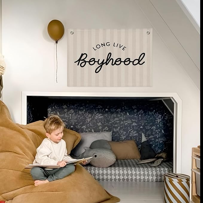 Long Live Boyhood Banner, Boy Nursery Decor, Canvas Banner Wall Hanging Flag Decor for Nursery Playroom Toddler Room, Boys Kids Room