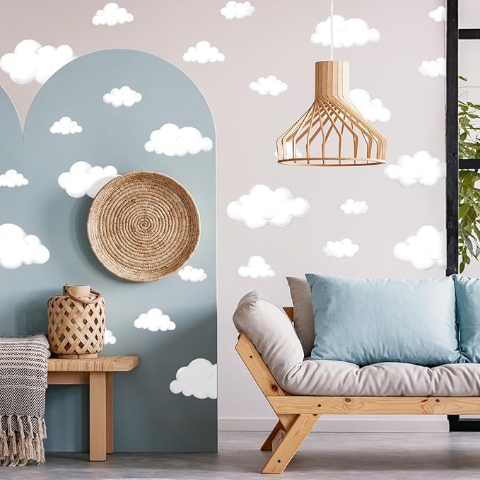 Watercolor Cloud Wall Decals - Boho Cloud Wall Stickers for Baby Boys or Girls Room Decor, Removable Wall Nursery Playroom Decor