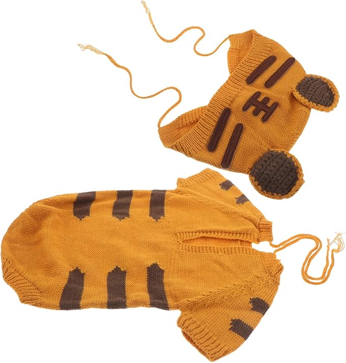 LOGOFUN Baby Tiger Romper with Hat for Photo Shoot Soft Newborn Jumpsuit Children Costume 1-6 Months Photography Prop