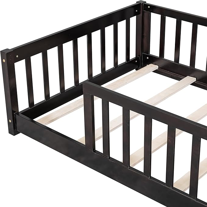Bellemave Twin Size Kids Montessori Floor Bed,Twin Floor Bed Frame with Slats,Solid Wood Twin Bed Frame for Girls Boys,White