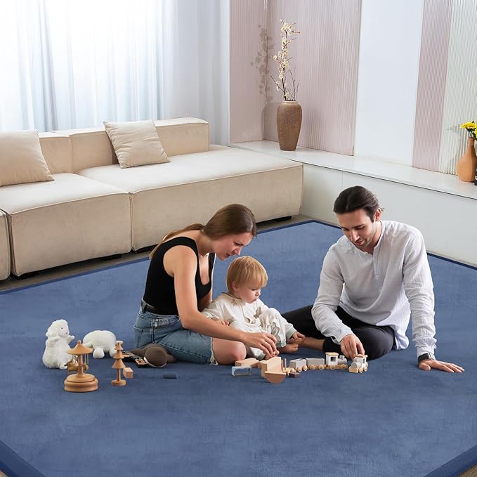 Baby Play Mat for Floor Tummy Time Mat Nursery Muscle Area Rug Playroom Rug Tatami 65"*50" Memory Foam 1.3" Thick Crawling For Babies,Toddlers, Infants, Kids,Floor(Blue)