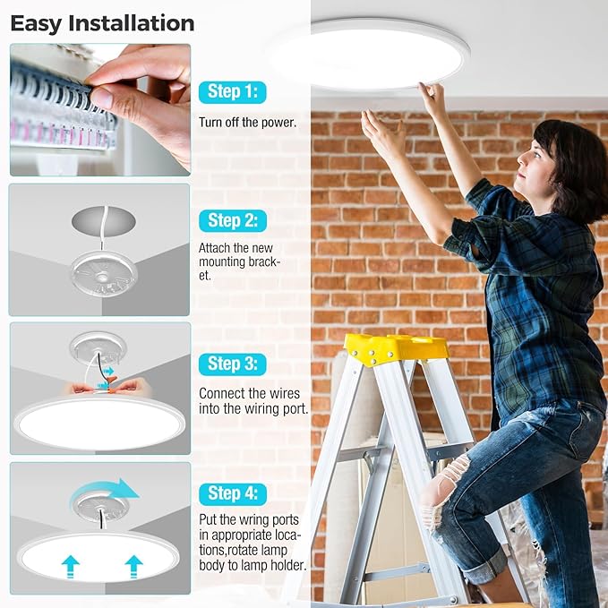 libtit 20 Inch LED Ceiling Light, 4200LM 35W Large & Bright Flush Mount Lighting Fixture, 3000K/4500K/6000K White Round Flat LED Ceiling Lamp for Bedroom Kitchen Livingroom Office
