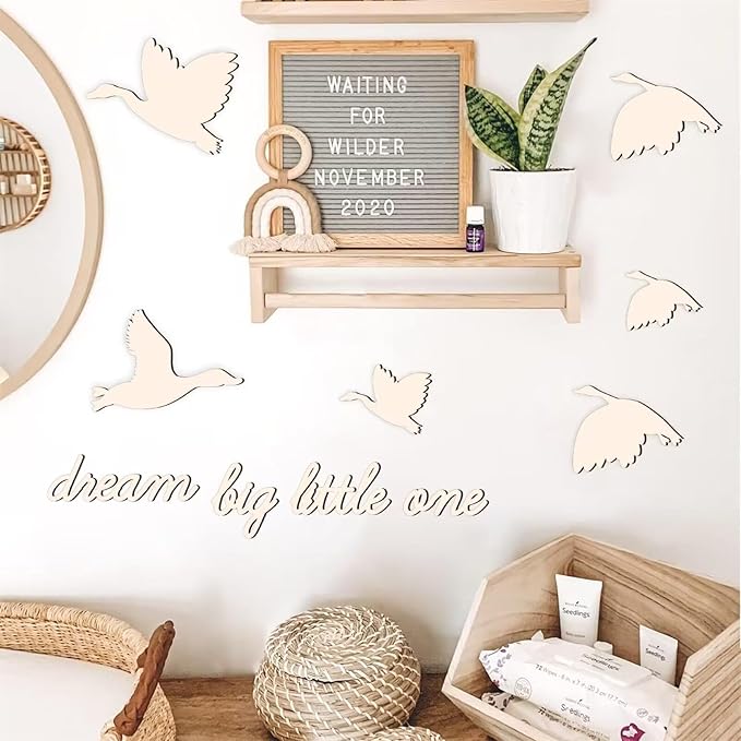 Dream Big Little One Wooden Walls Decor Baby Room Arts Decals Nursery Wall Art Sign Sticker Peel and Stick Colorable Inspirational Art Decoration for Kids Boys Girls Bedroom Playroom Decor-10pcs