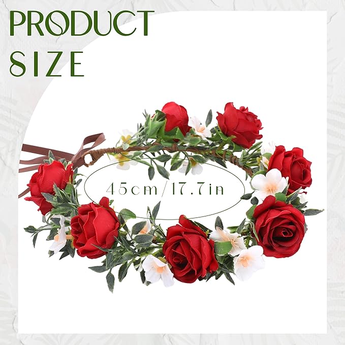 Rose Hair Flower Crown - Girl Flower Crown Decoration Rose Celebration Round Floral Head Bride Wedding Renaissance Festival Party Birthday Ball Photo Accessories