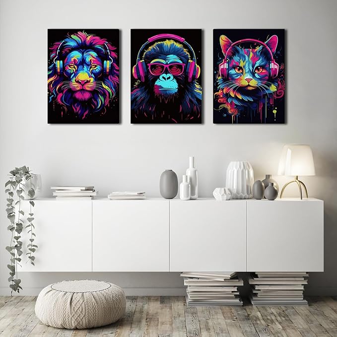 Shwing Framed Teen Boys Gaming Room Decor Wall Art, Set of 3 Canvas, 12'' x 16'' Read to Hang