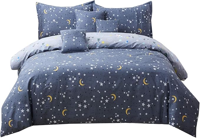 Brandream Boys Space Astronaut Bedding Kids Bedding Sets Queen Size Grey 100% Cotton Duvet Cover Sets Reversible Zipper Closure(No Comforter Included)