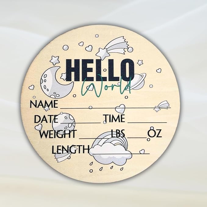 Hello World Newborn Sign 6" - Baby Announcement Sign for Hospital - Welcome Baby Sign - Announcement Board for New Baby - Birth Announcement Sign - Newborn Name Sign - Perfect for Baby Arrival (space 1)