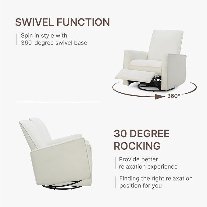 Swivel Rocker Recliner Chair, Nursery Glider Recliner Manual Rocking Comfy Upholstered Fabric Reclining Single Sofa for Nursery Bedroom Living Room