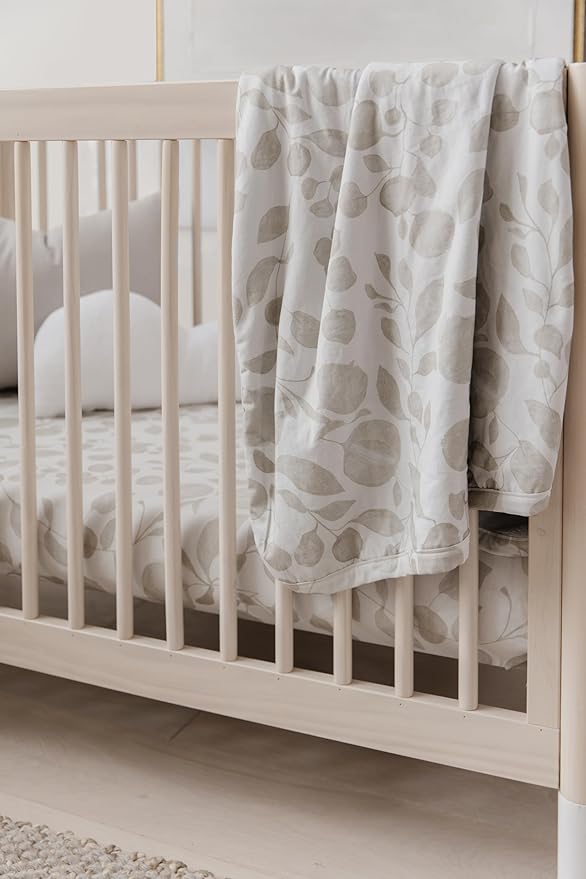 Oilo Baby Blanket, Luxury Soft Plush Backing & 100% Turkish Cotton Jersey Print, Double Layered, 30" x 40", Rolled Jersey Edge Trim, Machine Washable, Perfect for Infant or Toddlers, Beige Leaf