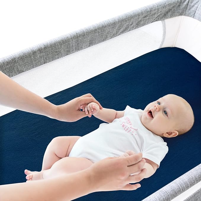 Bassinet Sheets Fit for Jimglo 3 in 1 Baby Bassinet, Mika Micky and Nordmiex Bedside Sleeper Bedside Crib,100% Cotton, 2 Pack, Ultra Soft Bassinet Sheet, Gray and Navy Blue
