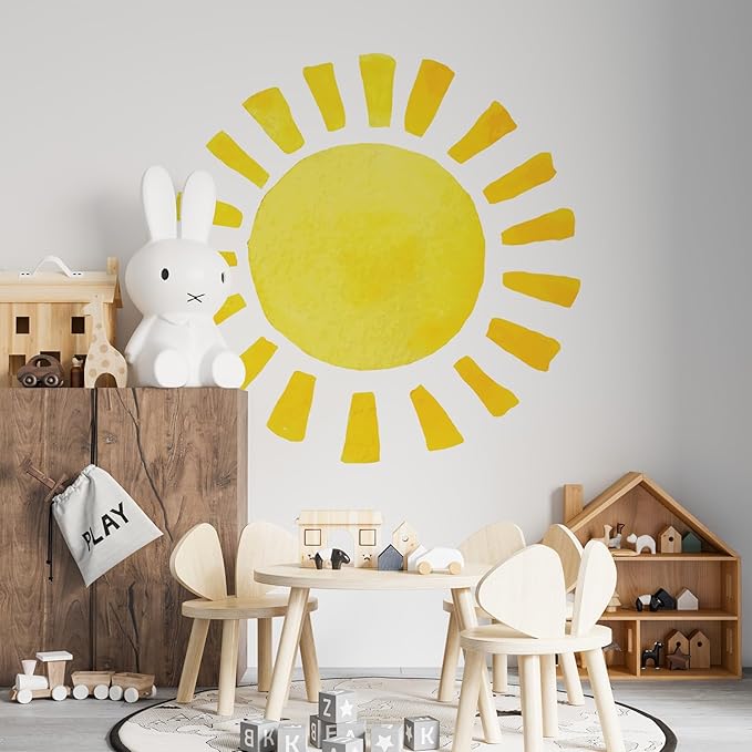 Watercolor Rainbow, Sun, Polka Dots Wall Decal for Kids Room, Nursery, Baby Room Decor, Polka Dots Mural, Rainbow Wallpaper (Sun, XLarge)