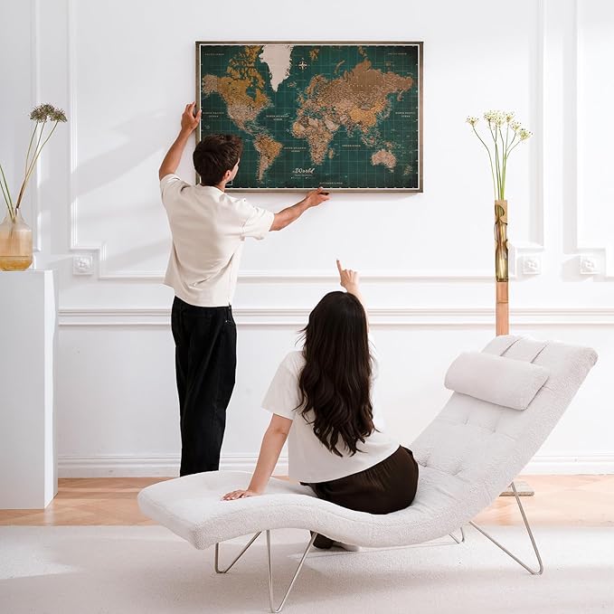 Canvas World Map with Cork Pin Board - English Lettering - Decorative Wall Decoration for All Rooms - Canvas Pictures with World Map Motif (90x60 cm, Pattern 4)