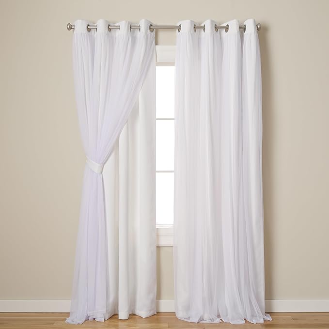 TOWN & COUNTRY LUXE Talia Double Layer Indoor Curtains, Sheer and Room Darkening Blackout, Grommet Top, Energy Efficient, 2-Pack Set, 52"x108", Winter White
