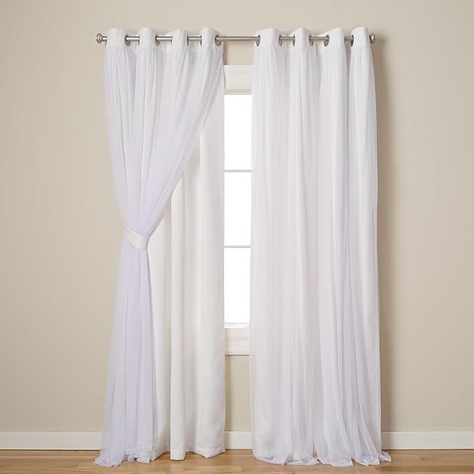 TOWN & COUNTRY LUXE Talia Double Layer Indoor Curtains, Sheer and Room Darkening Blackout, Grommet Top, Energy Efficient, 2-Pack Set, 52"x120", Winter