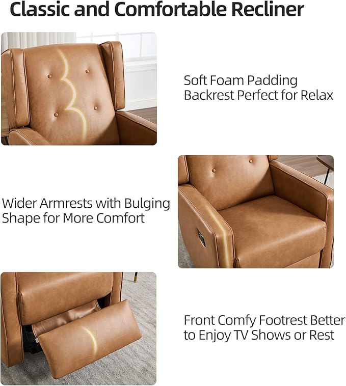 CANMOV Swivel Rocker Recliner Chair Set of 2, Nursery Glider Chair, Nursery Rocking Chairs, Manual Reclining Chair, Brown