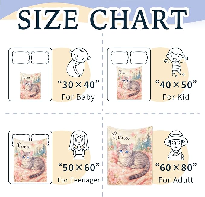 Ship Next Day Personalized Baby Blanket for Kids, Custom Baby Blanket with Name, Super Soft Flannel Blankets, Custom Cat Animal Blankets Baby Gifts for Christmas.