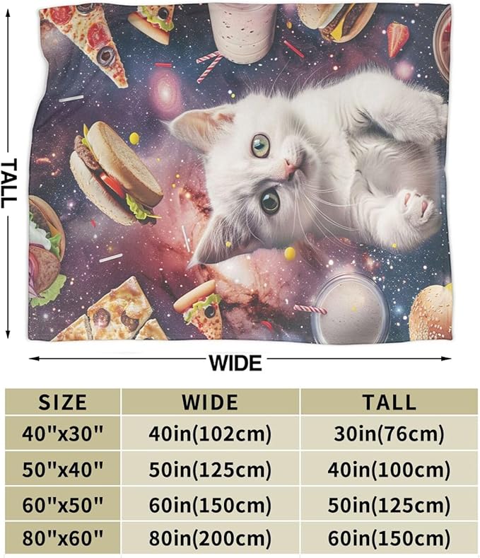 Cat Blanket Space Galaxy Throw Blanket Pizza Burger Flannel Stuff Animals Merch Cozy Decor Fleece Plush Fuzzy Warm Soft Lightweight Bedding Cats Lover Gifts for Men Women Girl Boy Couch 80"X60"