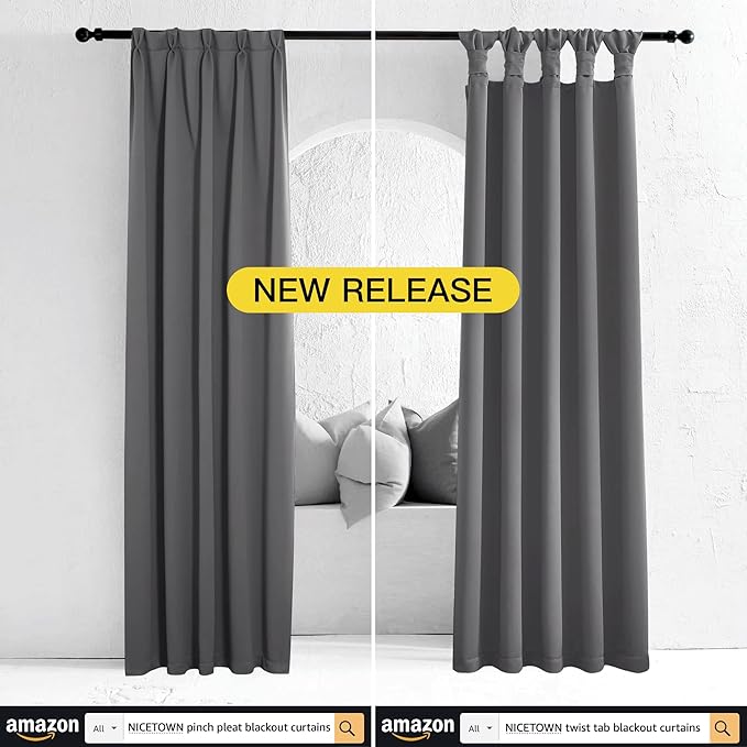 NICETOWN 100% Blackout Curtains with Black Liners, Thermal Insulated Full Blackout 2-Layer Lined Drapes, Energy Efficiency Window Draperies for Bedroom (Grey, 2 Panels, 70-inch W by 63-inch L)