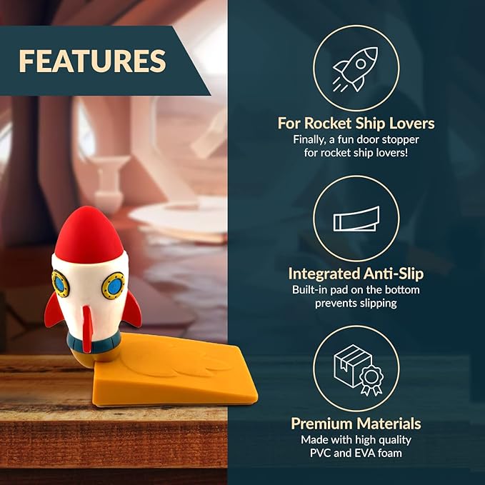 Rocket Door Stopper – Fun Space-Themed Decor for Kids' Rooms, Non-Slip & Durable PVC EVA Material, Safe & Gentle on Floors – Perfect for Little Astronauts