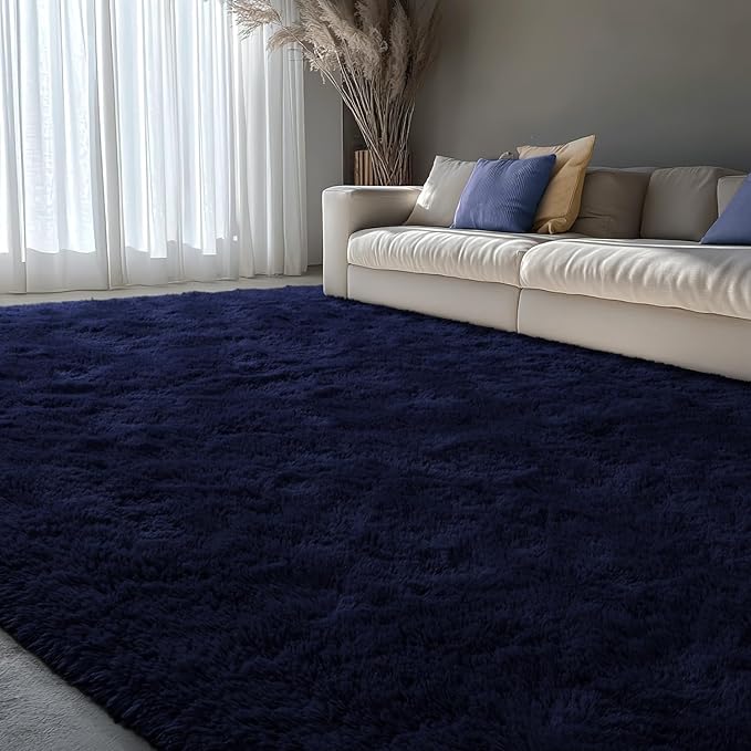 EVOIONOS 5x7 Washable Large Area Rug for Living Room, Fluffy Shag Rug for Bedroom, Ultra Soft Plush Non Slip Carpet Indoor Floor Bedside Nursery Kids Girls Room Dorm, Home Decor Aesthetic, Navy Blue