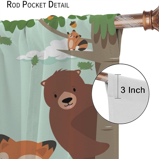 Forest Animals Curtains Colorful Forest Cartoon Cute Fox Bear Giraffe for Kids Boys Girls Nursery Bedroom Living Room Blackout Rod Pocket Decoration Window Drapes 2 Panels W36xL63in
