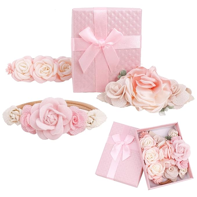 Baby Girl Floral Headband Nylon Flower Crown Elastic Hairband 3pcs Hair Accessories Gift for Girls (YM8)