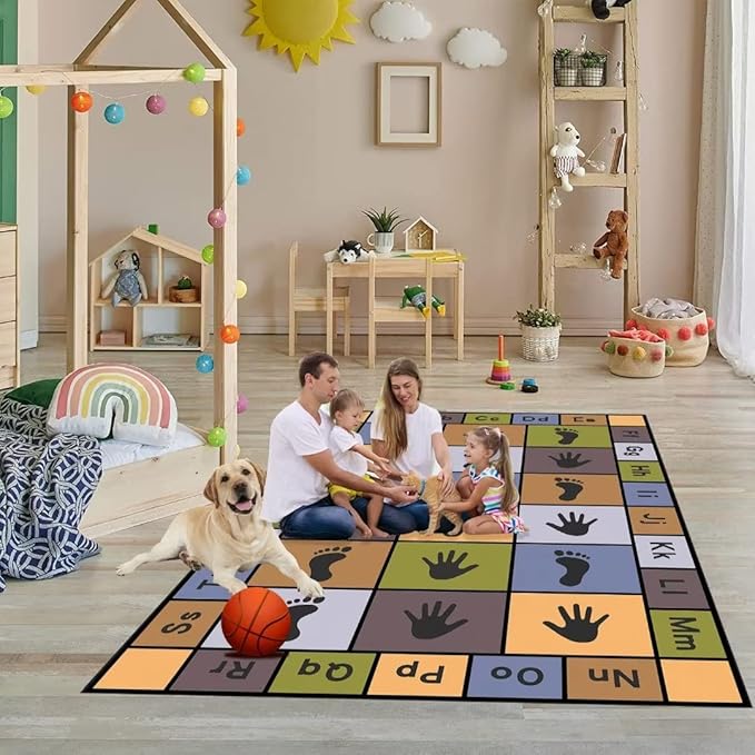 Hopscotch Play Rugs Kids, ABC Alphabet Education Carpet, Playroom Bedroom Living Room Decor Learning mat (Blue,47x71 in)