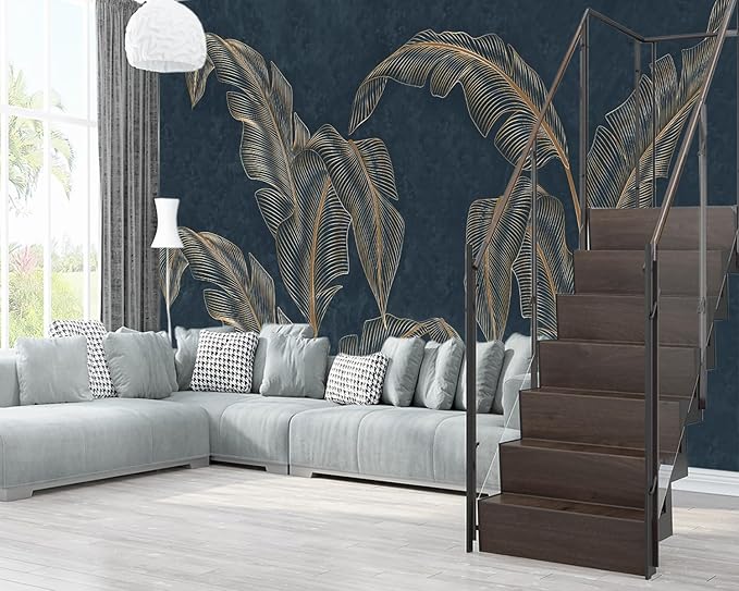 XMPMBM-Modernity Simple Abstraction Banana Leaf Fabric Wallpaper Dark Leaf Living Room Bedroom Bathroom Wall Mural-W 154" X H 105"（112 Square Foot）