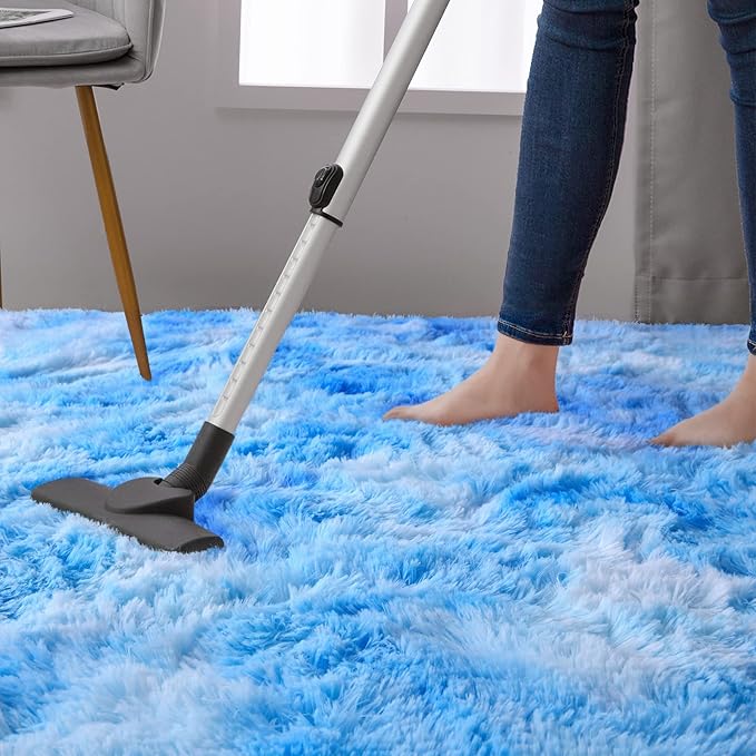 DweIke Fluffy Blue Shag Rugs for Bedroom Living Room, 6x9 Large Soft Plush Tie-Dyed Light SkyBlue Girls Boys Kids Rug, Upgraded Non-Slip and Machine Washable Carpet for Dorm Nursery Classroom Decor