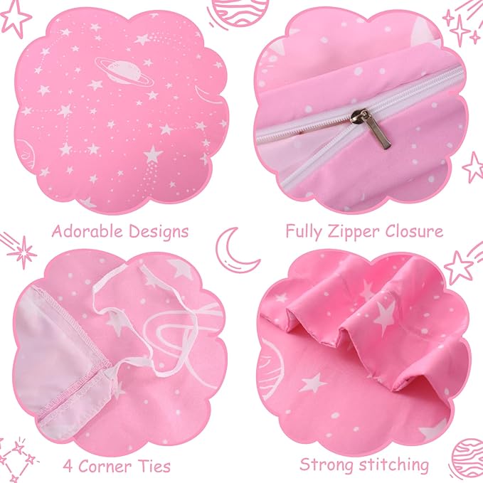 JSD Pink Stars Kids Duvet Cover Set Queen Size, 3 Piece Girls Space Theme Microfiber Comforter Cover with Pillow Shams Zipper Closure, Comforter Not Included