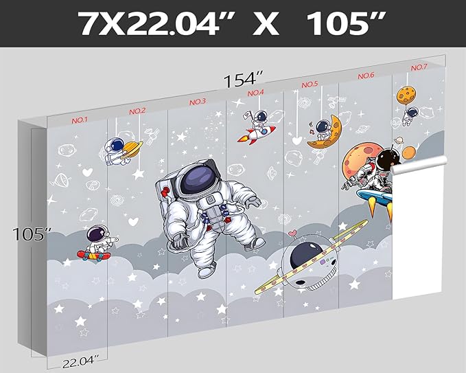 XMPMBM-3d Cartoon Astronauts Starship Nursery Room Fabric Wallpaper Hand-Painted Graffiti Planet Kids Gaming Room Wall Mural-W 154" X H 105"（112 Square Foot）