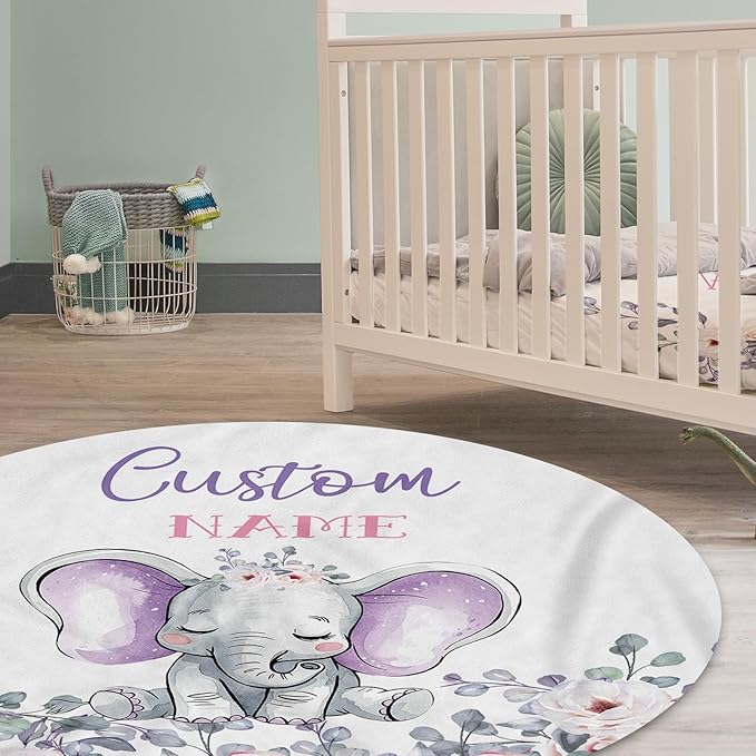 Custom Baby Crib Bedding Set,Personalized Name Light Purple Elephant Nursery Bed Set 4 Piece,Baby Blanket Fitted Sheet Nursery Rug Wall Art Set,Custom Room Decor Idea Gift for Newborns Boys Girls