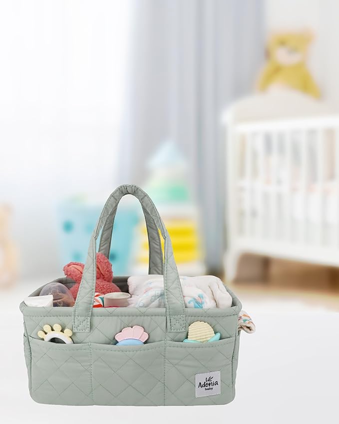 Adonia & Co Diaper Caddy Organizer – Nursery Storage Basket for Newborn Essentials & Baby Must Haves – Portable, Machine Washable Baby Diaper Bag Organizer (Green)