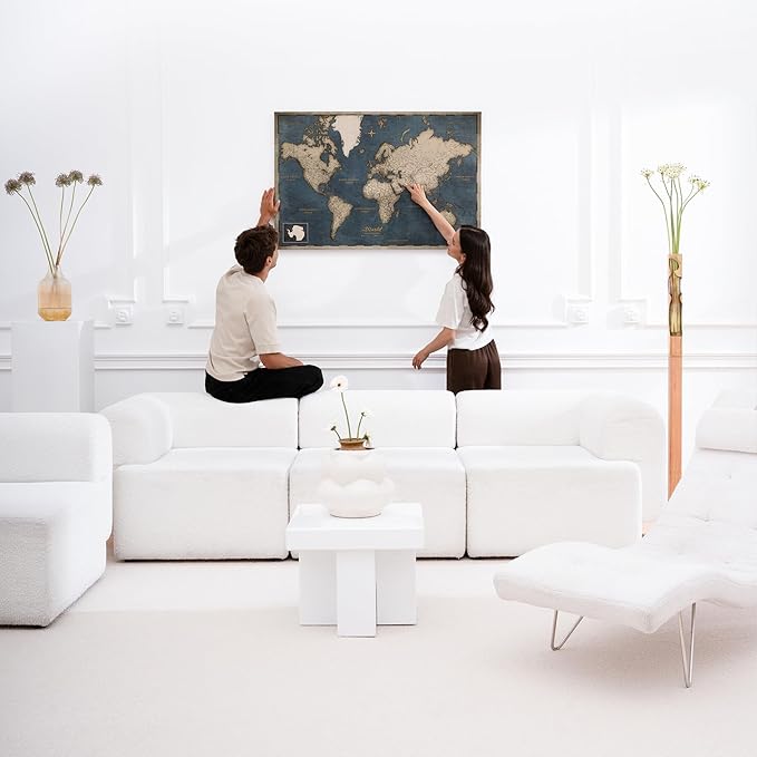 Canvas World Map with Cork Pin Board - English Lettering - Decorative Wall Decoration for All Rooms - Canvas Pictures with World Map Motif (70x50 cm, Pattern 18)