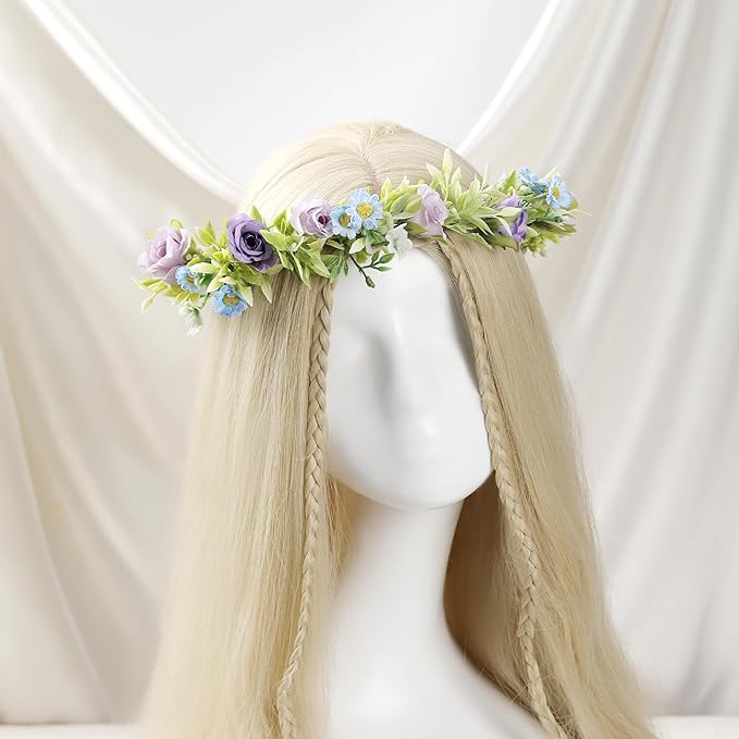 Rose Flower Crown for Women - Purple Fairy Flower Headband Sweet Hair Wreath Accessories for Women Girls Wedding Festival Party Favors Photo Prop
