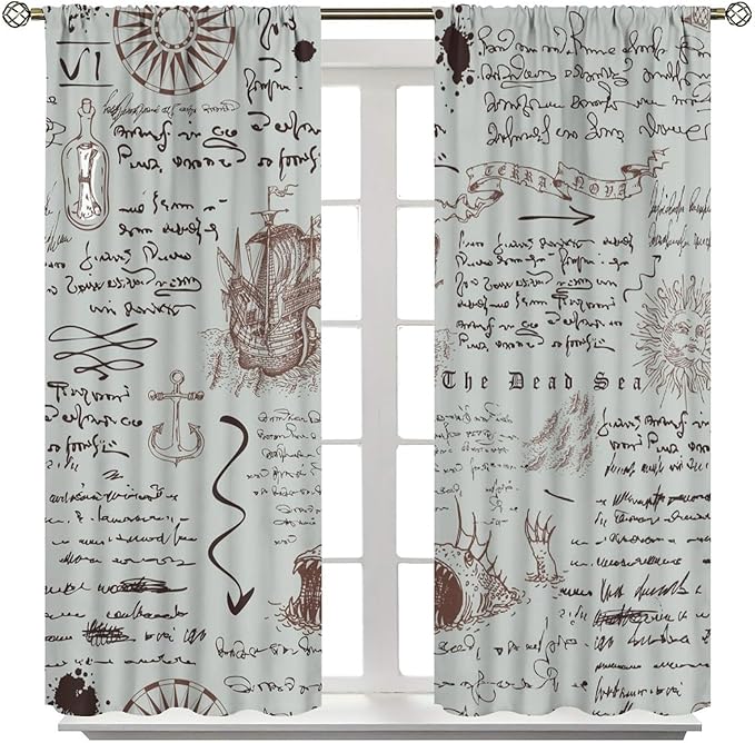 Nautical Theme Window Curtains,Pirate Sailboat Curtains for Bedroom,Starfish Print Draperies for Living Room,Ocean Window Treatment Curtains Set 2 Panels,42x63 Inches