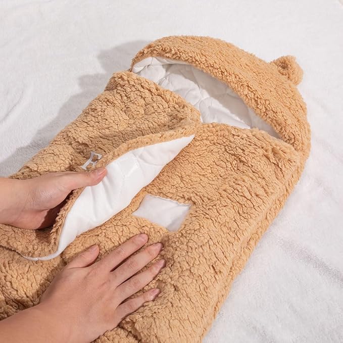 Baby Swaddle Blanket 0-9 Mouth Personalized Cute Bear Adjustable Baby Swaddle Blanket with Name Plush Essential Receiving Blanket Ultra-Soft Registry Sleeping Wraps for Newborn