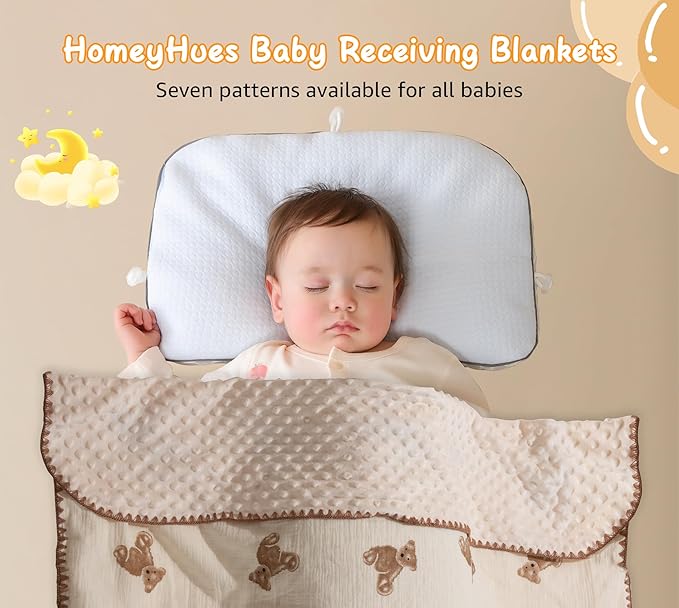 Baby Blanket Double Layer Cotton 40 x 40 Soft Receiving Blanket with Pattern Machine Washable Brown Bear