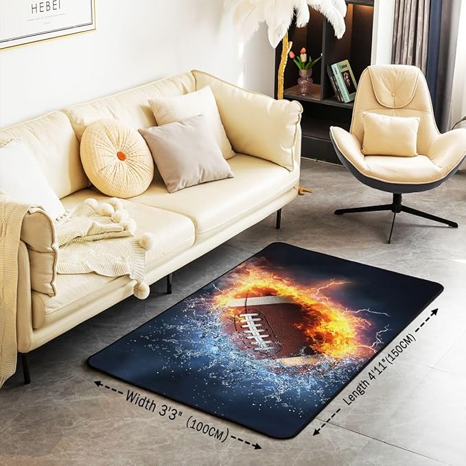 Rugby Area Rug 5x7 Decorative Carpet Mat 3D American Football Decor Extra Soft Rugs for Living Room Bedroom Room Machine Washable Sports Theme Rugs