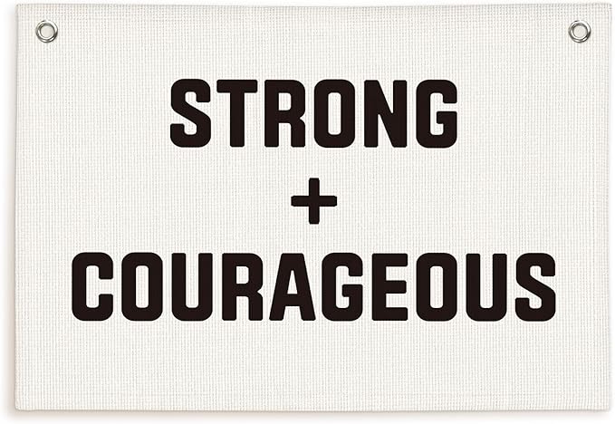 Lacama Positive Affirmations Wall Decor, Playroom Decor, Be Strong Courageous Linen Banner Wall Hanging Banner Flag Decor for Nursery Toddler Room, Boys Kids Room 30x20 Inch