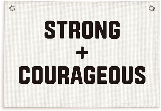 Lacama Positive Affirmations Wall Decor, Playroom Decor, Be Strong Courageous Linen Banner Wall Hanging Banner Flag Decor for Nursery Toddler Room, Boys Kids Room 30x20 Inch