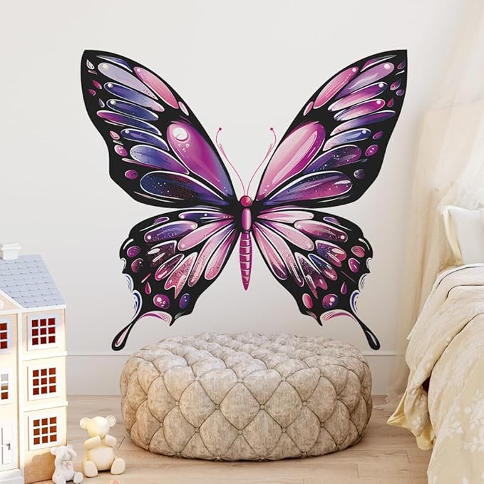 Large Colorful Butterfly Wall Decals for Kids Bedroom Pink & Purple Butterfly Wall Stickers, Removable Peel and Stick Wall Art Murals for Girls & Boys Room, Playroom, Living Room