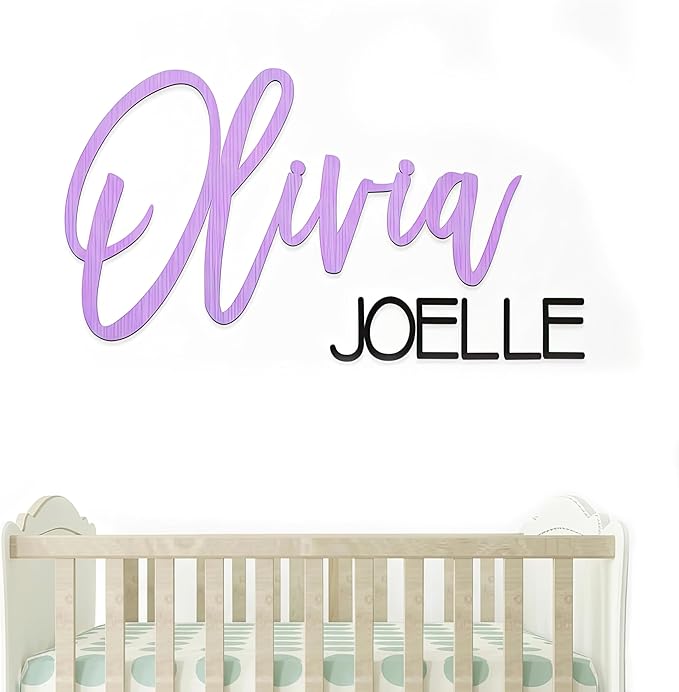 Custom Wood Name Sign For Nursery, 1/3-INCH THICKNESS, Boho Nursery Sign, Family Name Signs, 3D Wall Art for Children & Kids Rooms, Baby Shower, First birthday gift (First + Middle Name)
