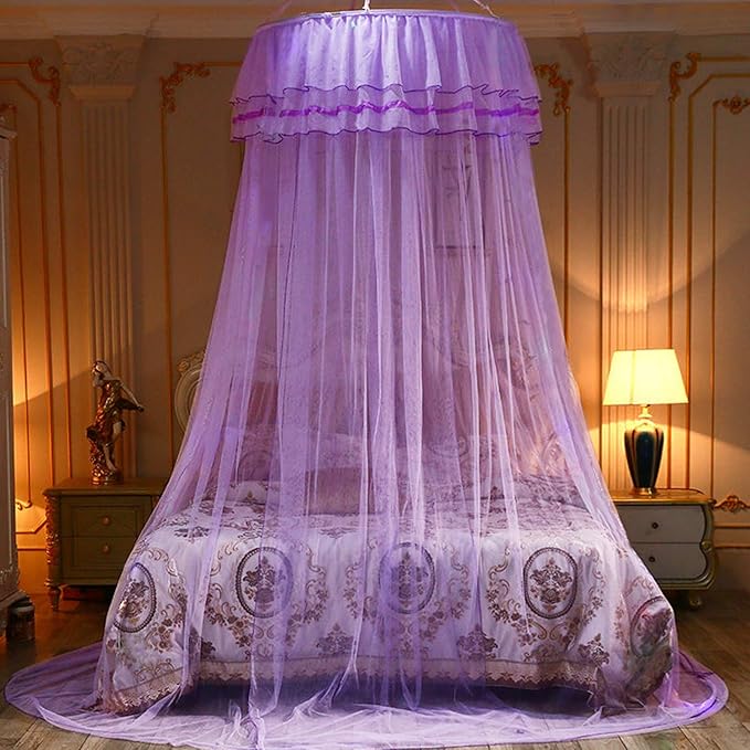 Jolitac Bed Canopy Lace Mosquito Net for Girls Beds, Unique Princess Play Tent Mesh Canopies Large Lace Dome Curtain Drapes Home & Travel (Purple)
