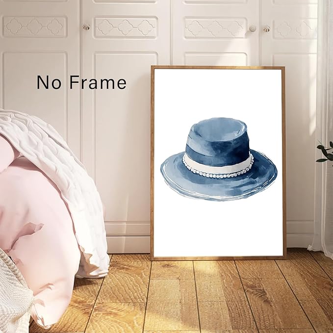 Cowboy Hat Canvas Wall Art Blue Hat Poster Blue Aesthetic Posters Trendy Aesthetic Art Abstract Watercolor Prints Modern Abstract Painting For Room Modern Minimalist Prints 16x24inch Frameless