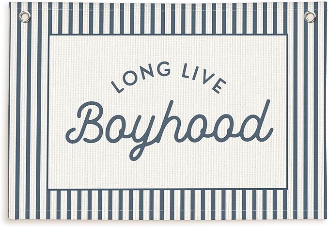 Lacama Vintage Blue Long Live Boyhood Boys Room Decor, Boy Nursery Decor, Linen Banner Wall Hanging Canvas Banner Flag Decor for Toddler Boy Room Nursery 30x20 Inch