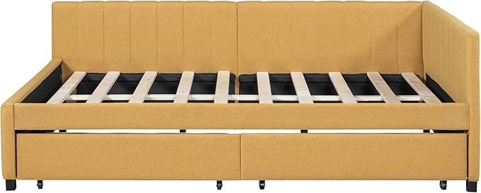 Harper & Bright Designs Full Size Upholstered Daybed with 2 Storage Drawers Sofa Bed Frame for Boys Girls Kids Adults Toddler No Box Spring Needed, Linen Fabric (Yellow)