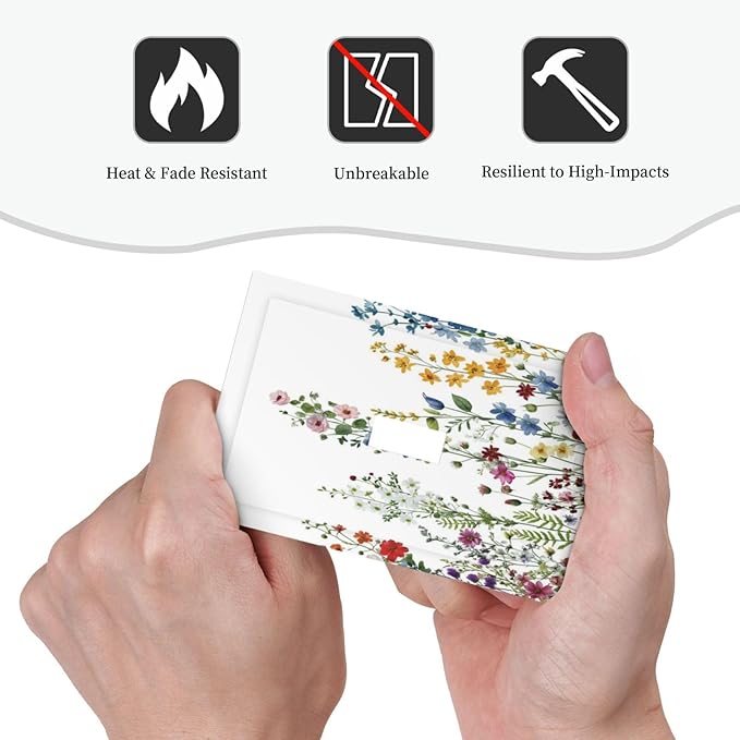 Light Switch Cover Plate Colorful Wildflowers Plants Flowers on White Background 1 Gang Switch Plate Covers Single Toggle Wall Plates Decorative Electrical Faceplate for Bathroom Home Decor