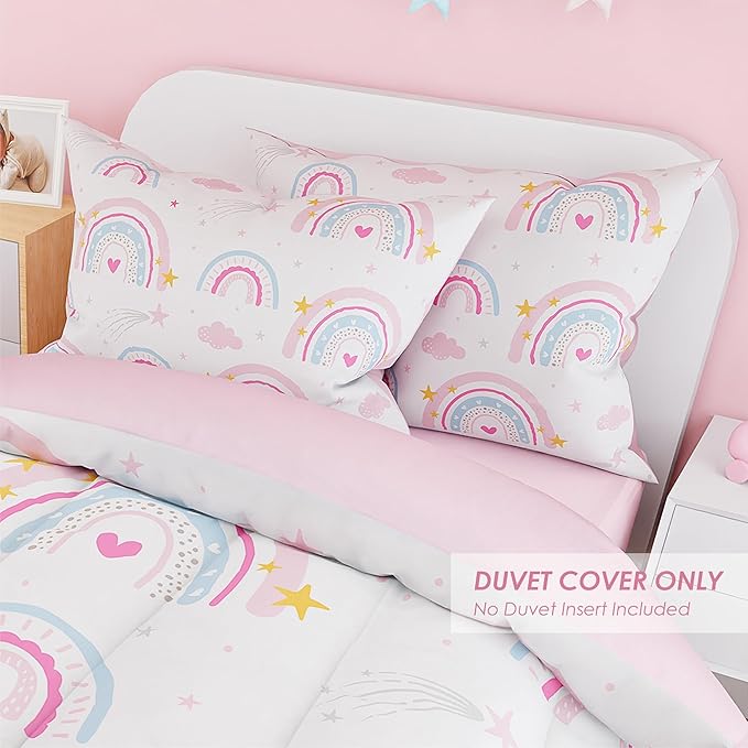 SANDJEST Rainbow Duvet Cover Sets Twin Size for Kids Girls, Include 1 Polyester Comforter Cover 68x86 Inches and 1 Pillowcase 20x26 Inches, Comforter Not Included, Gift for Christmas Birthday
